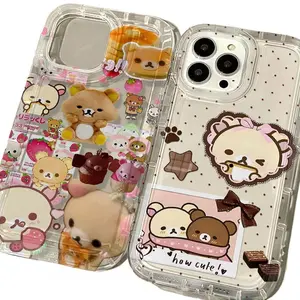 Kawaii Cartoon Rilakkumas Cute Bear Phone Cases For iPhone 17 16 15 14 13 12 Promax Pro Air Plus Clear Back Transparent Shockproof Cover Protection Gifts For Christmas Halloween Birthday