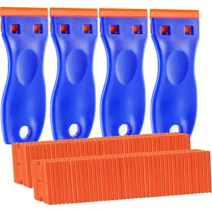 4 PCS Plastic Razor Blade Scraper and 120 PCS Plastic Razor Blades, Cleaning Scraper Tool  Remover, Adhesive, Stickers, Decals, Glass, Labels, Cars Windows