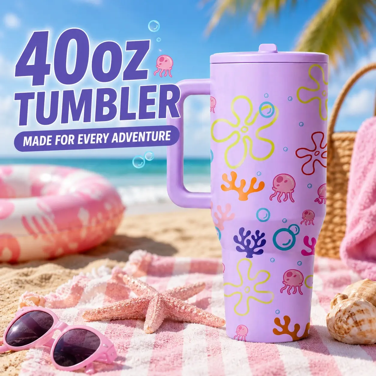 1 Pc 40oz Ocean Jellyfish Insulated Vacuum Drinkware Steel Tumbler, Double Wall, Leak-Proof, Keeps Hot for 12hrs, Keeps Cold for 24hrs, Perfect for Beach, Travel, Daily Use, Durable, Ideal Gift for Ocean Lovers, Women, Men, Holidays, Leakproof Tumbler
