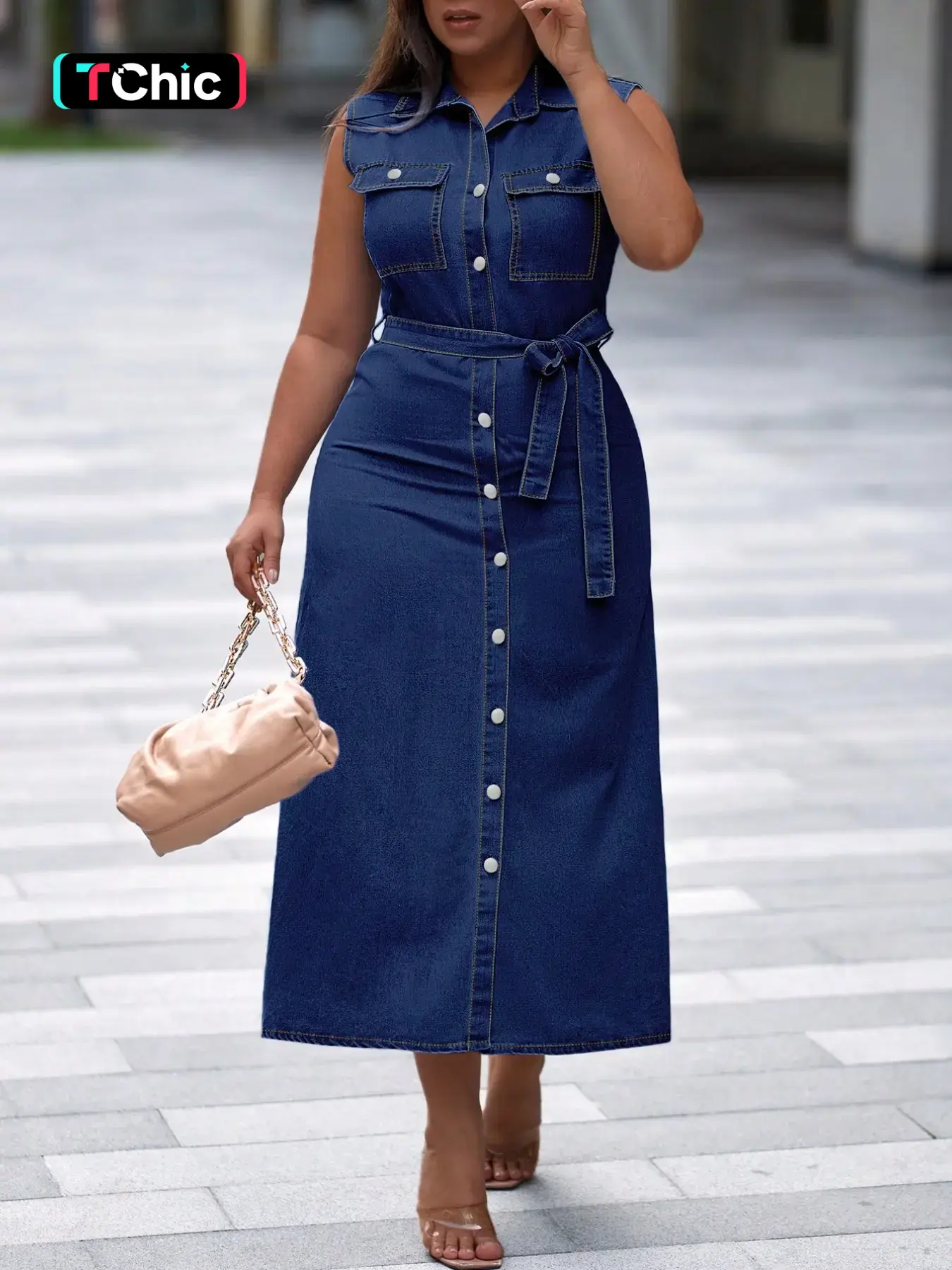 Women's Denim Dress with Collar and Button Design, Includes Belt, Fashionable Casual Daily Wear, Comfortable and Stylish, Perfect for Everyday Use