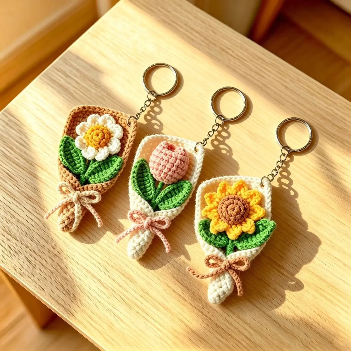 Multi-Piece Mini Bouquet Floral Motif Keychain for Women, Aesthetic Sunflower and Daisy Bag Charm with Botanical Detail for Handbags, Backpacks, and Daily Styling