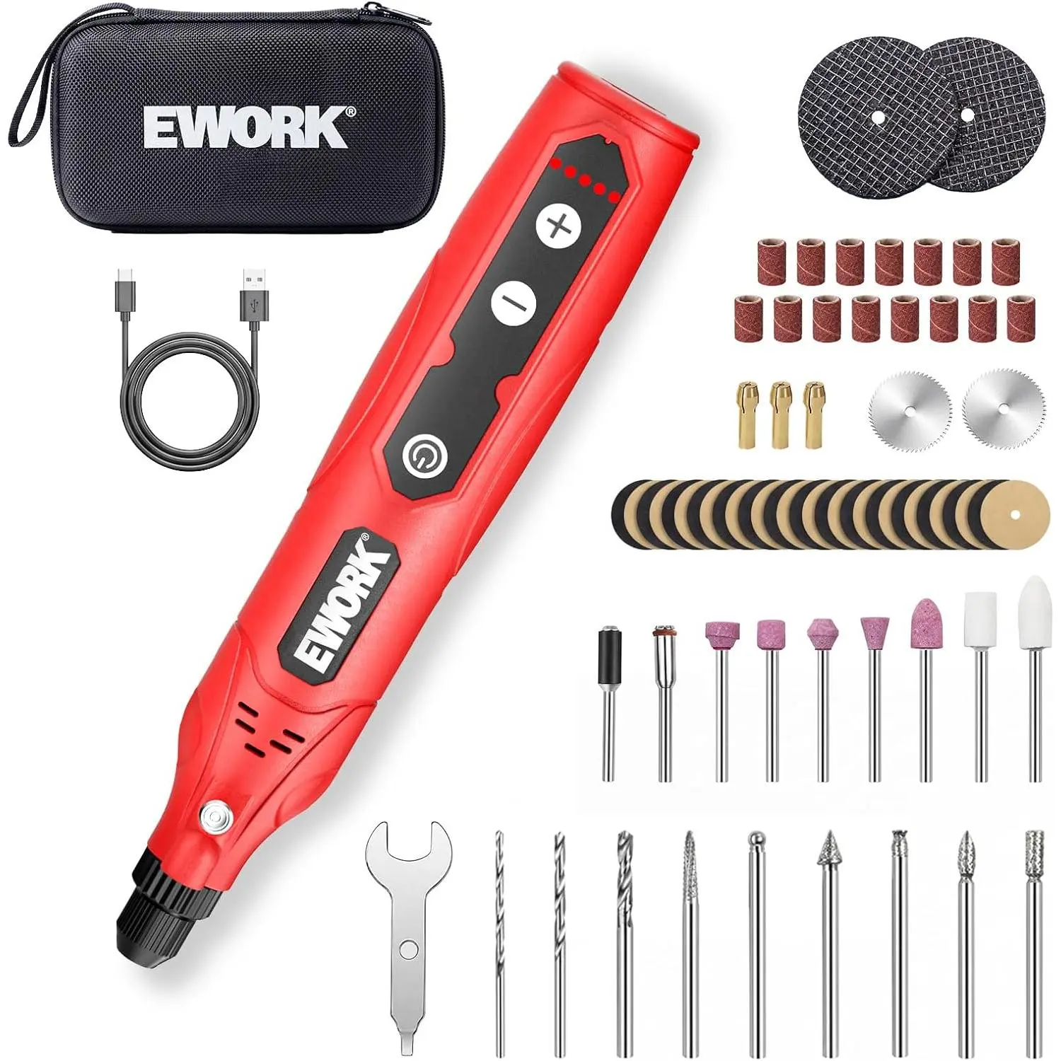 EWORK 71PCS Mini Rotary Tool Kit - 5-Speed Electric Rotary Pen for Grinding, Polishing, Wood Carving, Metal Carving & DIY Tasks (5-speed tool)