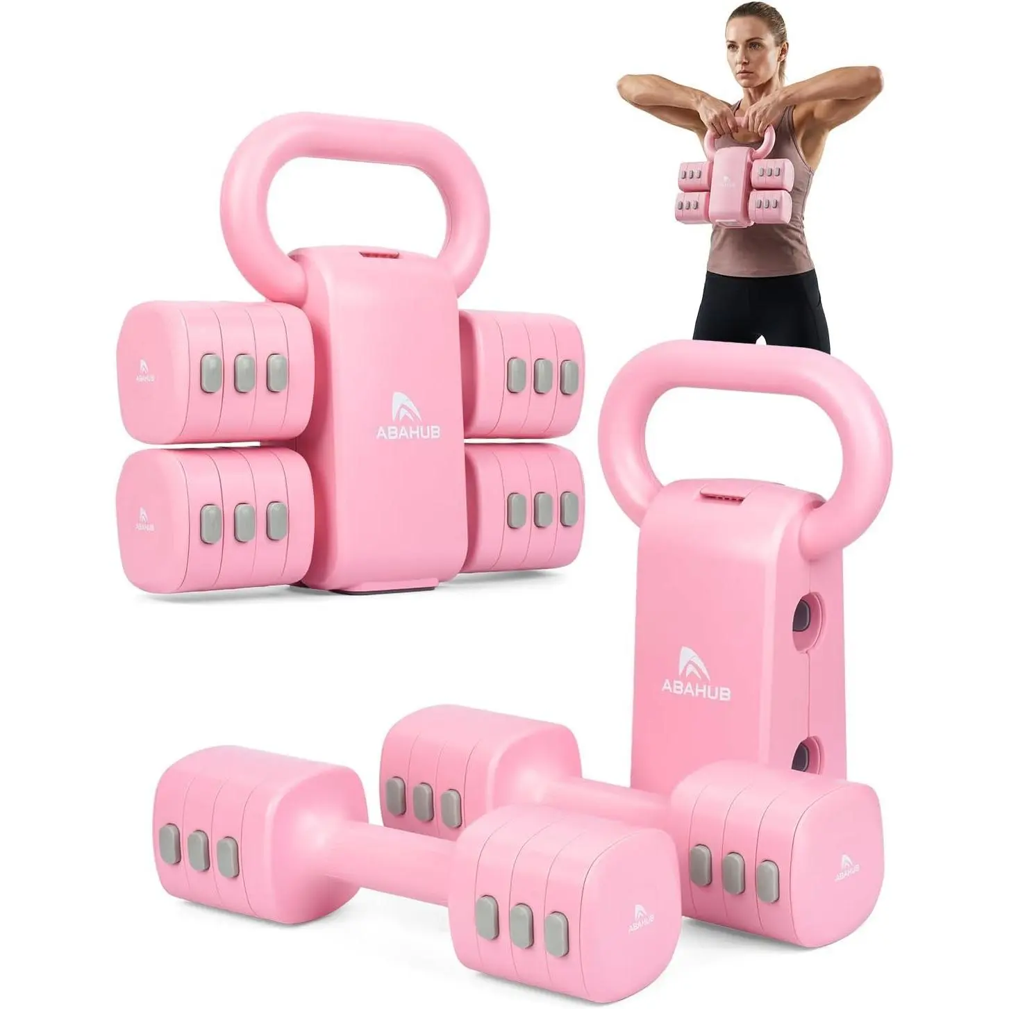 4-in-1 Adjustable Dumbbell Set with Barbell Connector & Kettlebell Grips, All-in-1 Weight Lifting Equipment for Home Gym Weight Training Workouts, All-In-One Weight Lifting