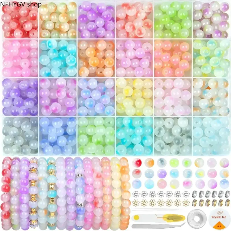 480Pcs 24 Color 8mm Glass Crystal Beads Set, Complete Friendship Bracelet Making Supplies, All-Round Handmade Jewelry Craft Accessory, Smooth Glossy Decorative Bead Material, Suitable For Diy Bracelets, Handcrafted Earrings, Custom Necklaces And Ring Orna