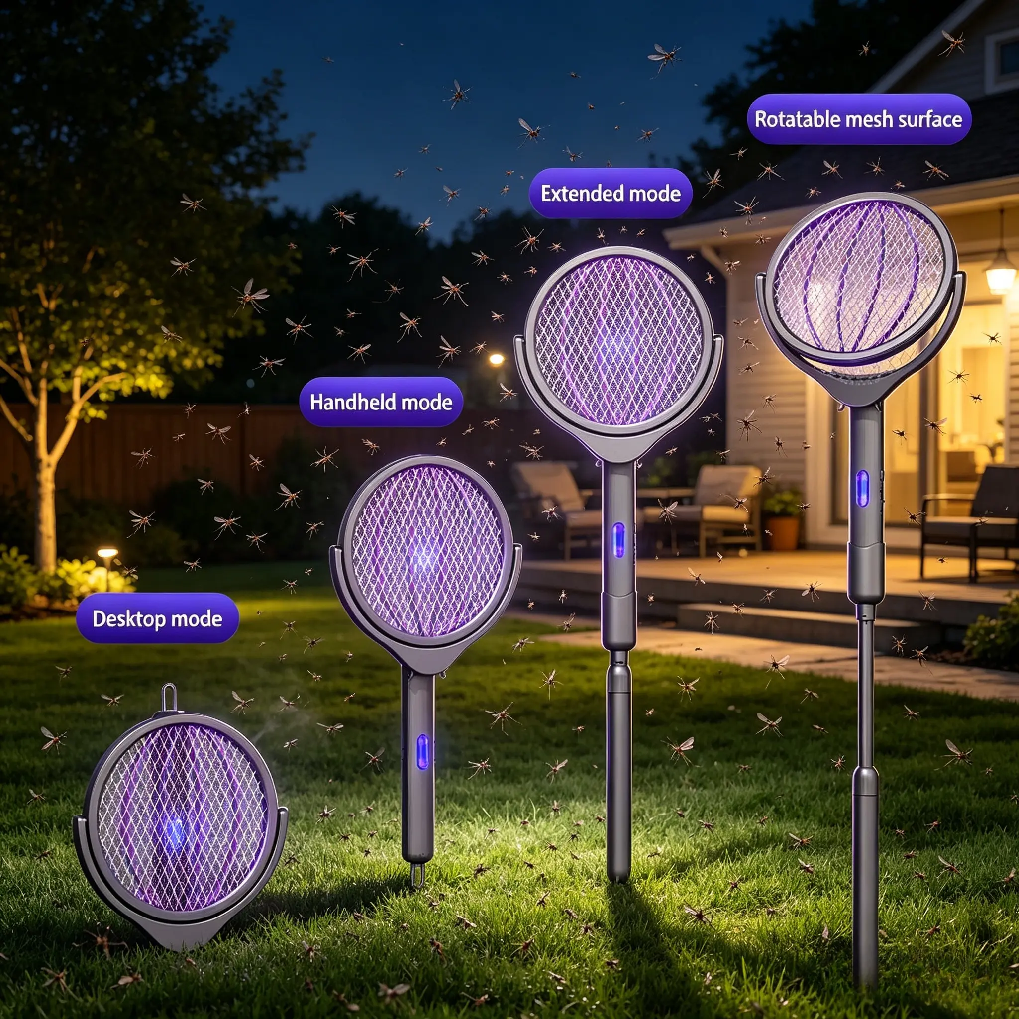 2-in-1 Electric Mosquito Swatter & Bug Trap - Dual Switch, USB Rechargeable, bug zapper mosquito solar，electric bug zapper，Digital Display, for Home, Indoor/Outdoor Use, Effective Against Flies, Mosquitoes, Cockroaches, Spiders, Includes Cleaning Cloth