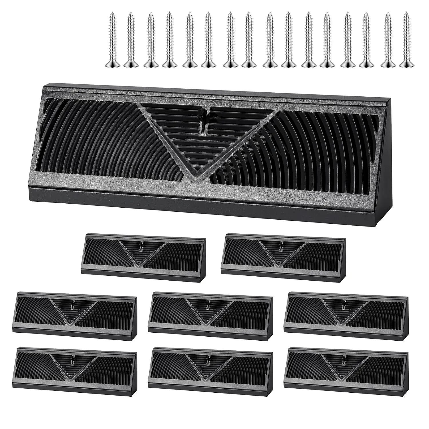 8 count Baseboard Register Vent 15 Inch Duct Opening Size Baseboard Vent Covers Diffuser Adjustable Corner Return Air Grille for  Floor Wall Air Flow Control (8, Black, 15 Inch)