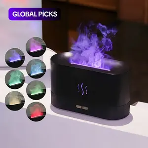 Portable Simulated Flame Air Aroma Diffuser, 7-Color Flame Noiseless Essential Oil Diffuser with Auto-Off Protection, Aromatherapy for Home, USB-Powered Desktop Room Humidifier and Fragrance Machine, Aromatherapy Diffusers