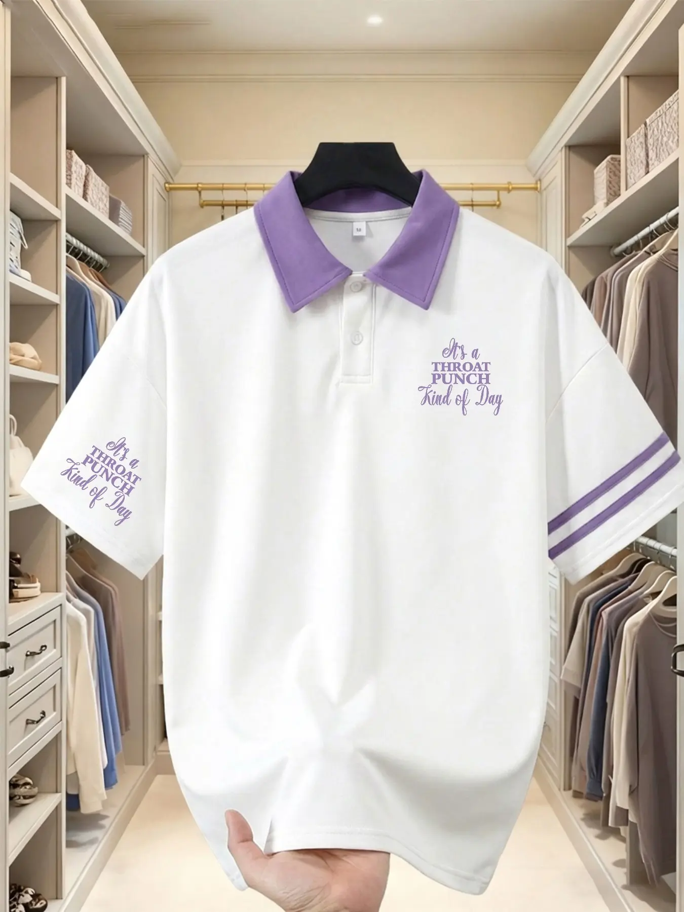 Fgfs Block Polo Shirt, Fun Slogan Print, Unisex Oversized Fit, Sporty Style, Ideal for Daily Wear & Street Fashion