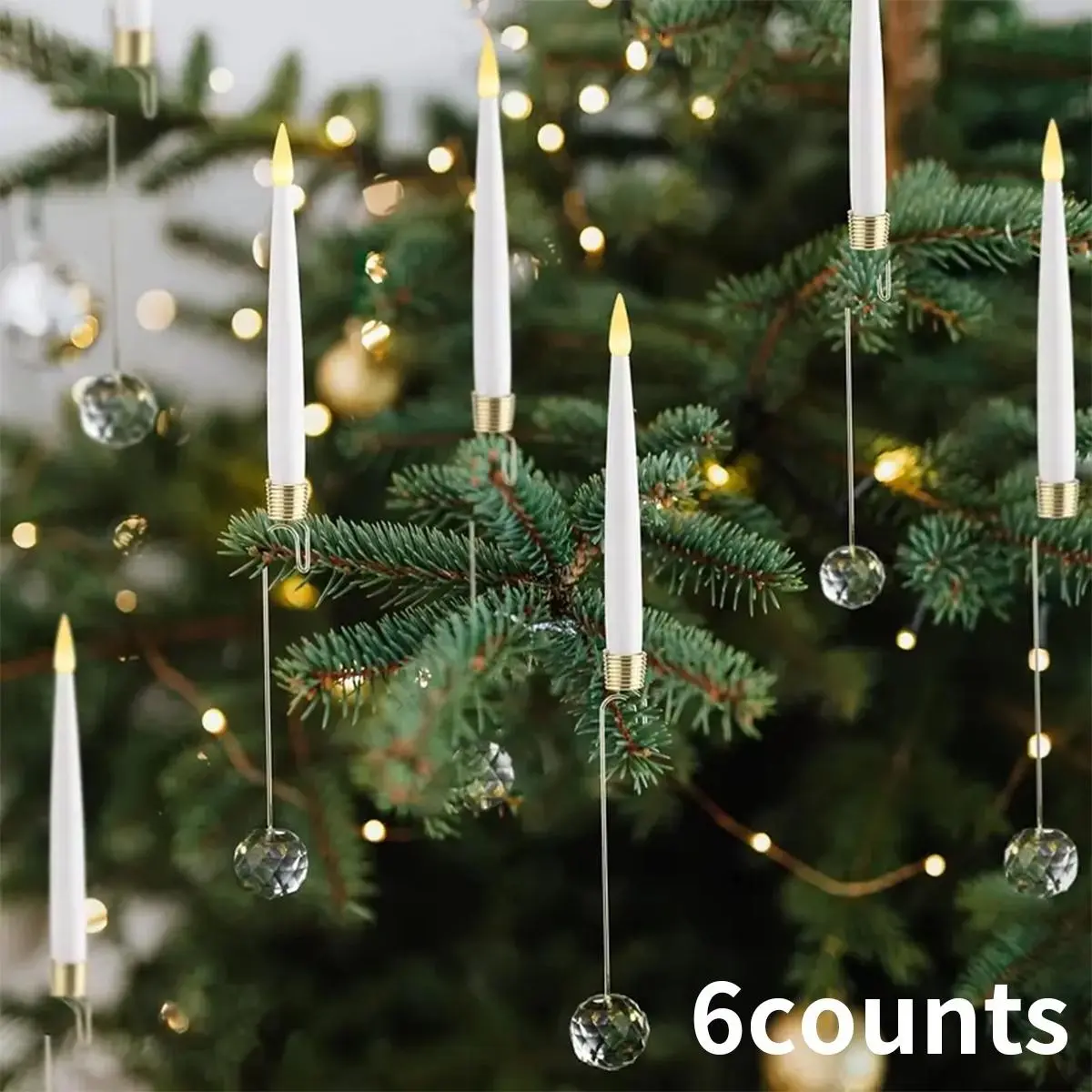 6 Pack Christmas Tree LED Candles with Decorations, Battery Powered Remote Control Flameless Cone Candles for Holiday Party Decoration