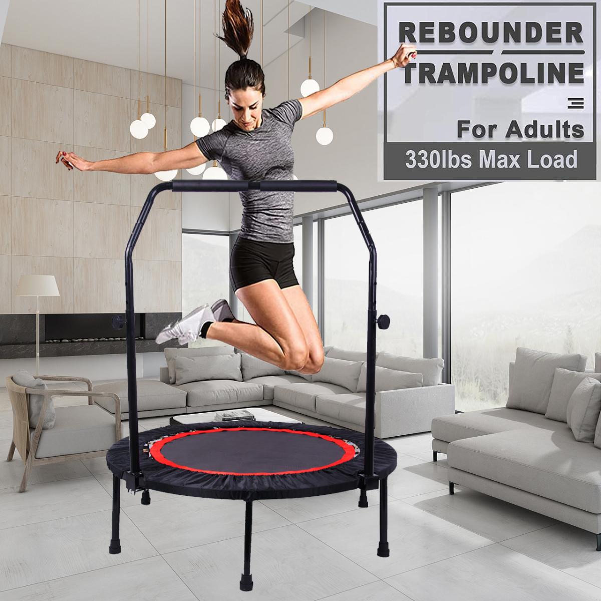 [Fahuac] Foldable Mini Trampoline 300LBS Capacity - 28 Spring Fitness Rebounder with Adjustable Foam Handle, Portable Exercise Trampoline for Home Gym.