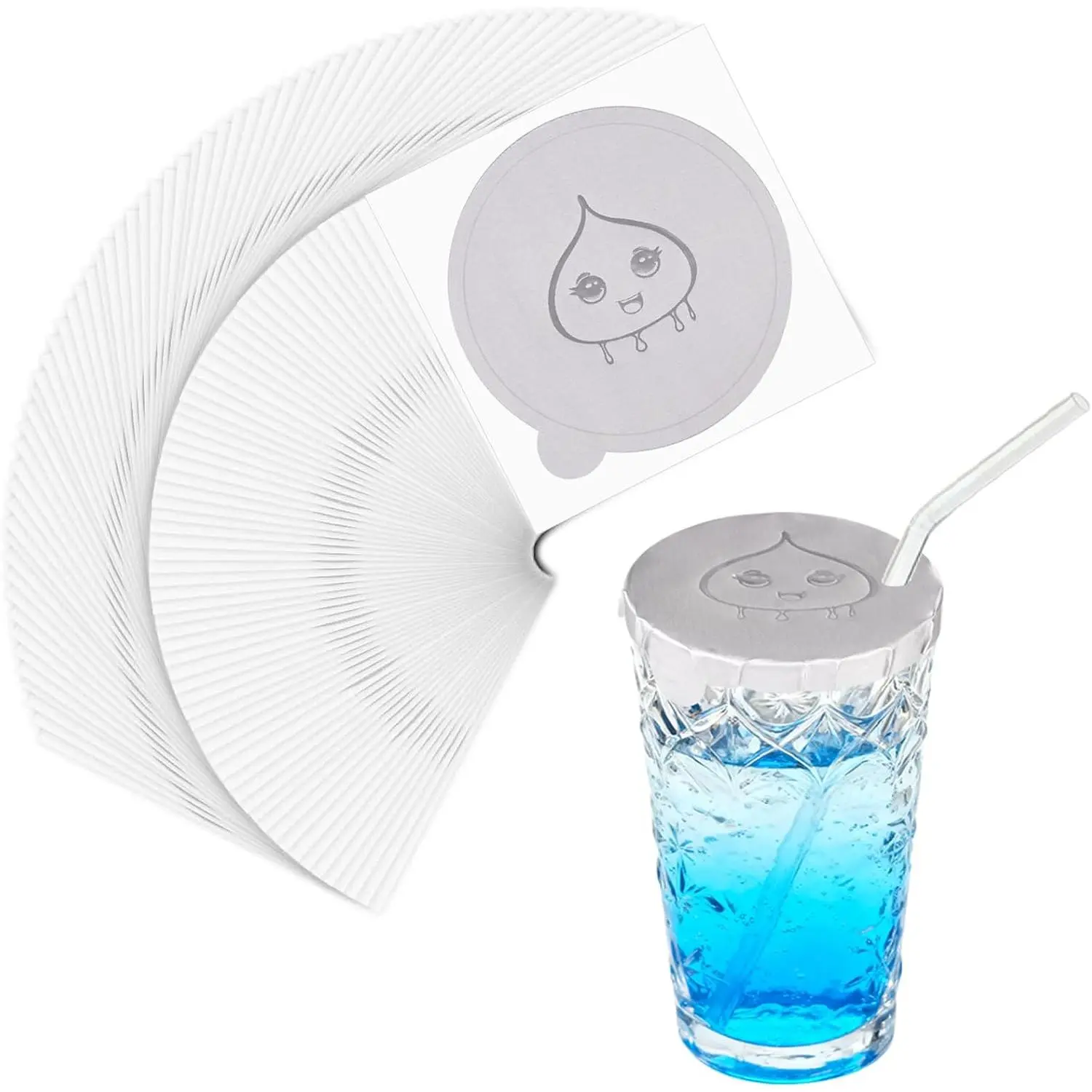 Drink Protective Cap 50 Pack, drink covers for  protection, Keeps Unwanted Items From Getting Into Drink Cups,  Cup Lid for Fits  Cup Sizes (water droplets, 50)