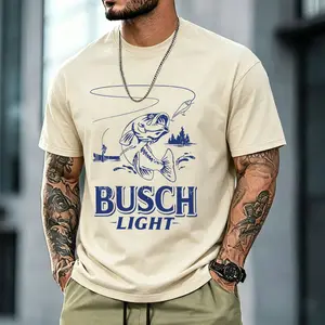 Busch Light Bass Fishing Washed T-Shirt | Vintage Beer Graphic Tee | Unisex Casual Summer Cotton Top