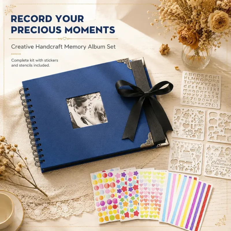Creative Craft Memory Photo Album Set with Stickers and Templates, DIY Scrapbooking for Wedding and Anniversary, Capture Beautiful Moments, Scrapbooking Albums
