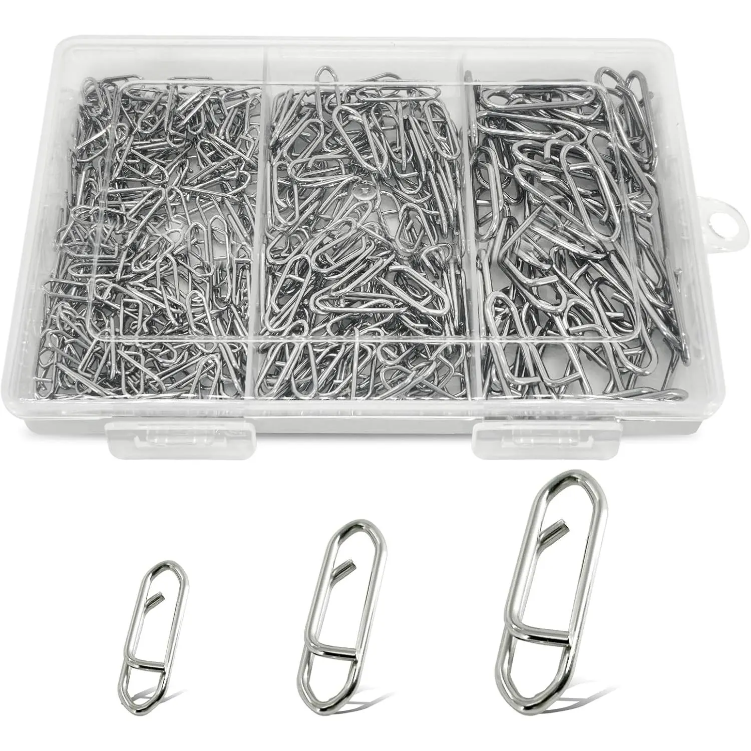 200 count Fishing Power Speed Clips, Upgraded Stainless Steel Quick Release Swivels Snap Clips for Fishing Lures, Freshwater Saltwater Snap Connector Tackle #S #M #L