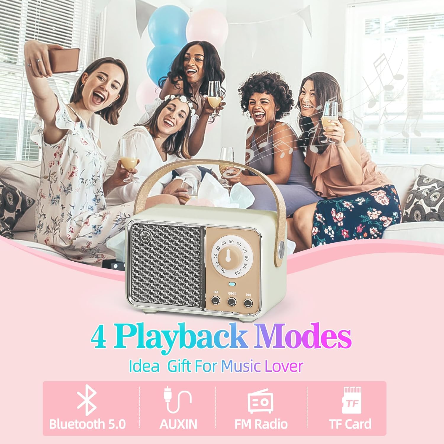 Retro  Speaker,  Decor, Portable Small  Radio  Speaker, Cute Aesthetic Style for Office Kitchen Desk Bedroom Outdoor Support TF Card/AUX (Lime)