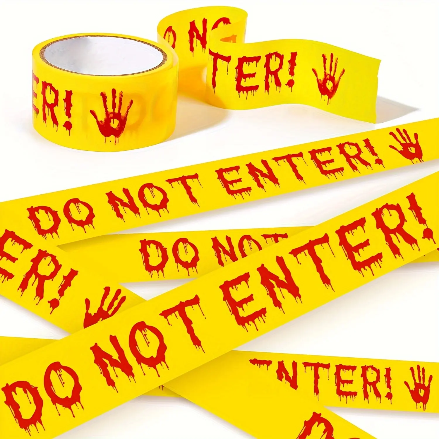 Halloween Caution Tape - Blood-Splatter & Handprint Design, Bright Yellow with Red Drip "DO NOT ENTER" Text - Horror Party Decor,  Warning, Spooky Event Security Barrier, Halloween Decorations,  Decor, Eerie Atmosphere Enhan