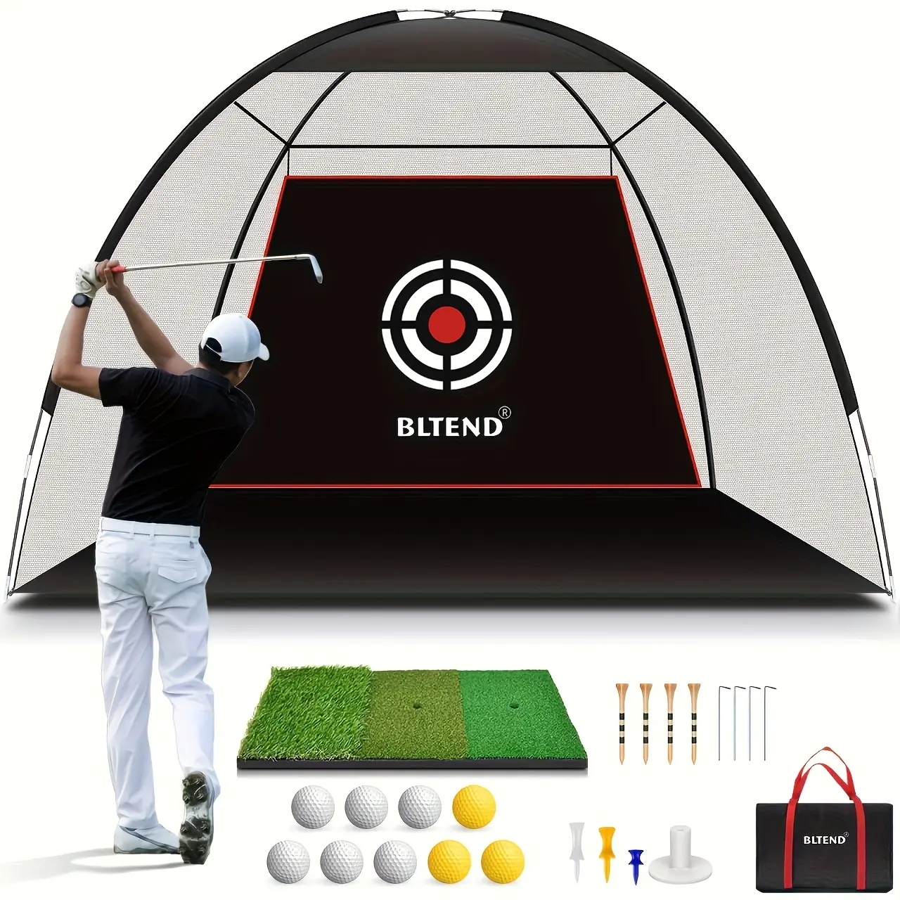 Golf Net with Mat A|B|C, Heavy Duty Golf Hitting Net, 10x7ft Golf Practice Nets for Backyard Driving, Golf Hitting Training Net for Indoor Outdoor Use - Golf Training Equipment, Golf Gifts for Women Men
