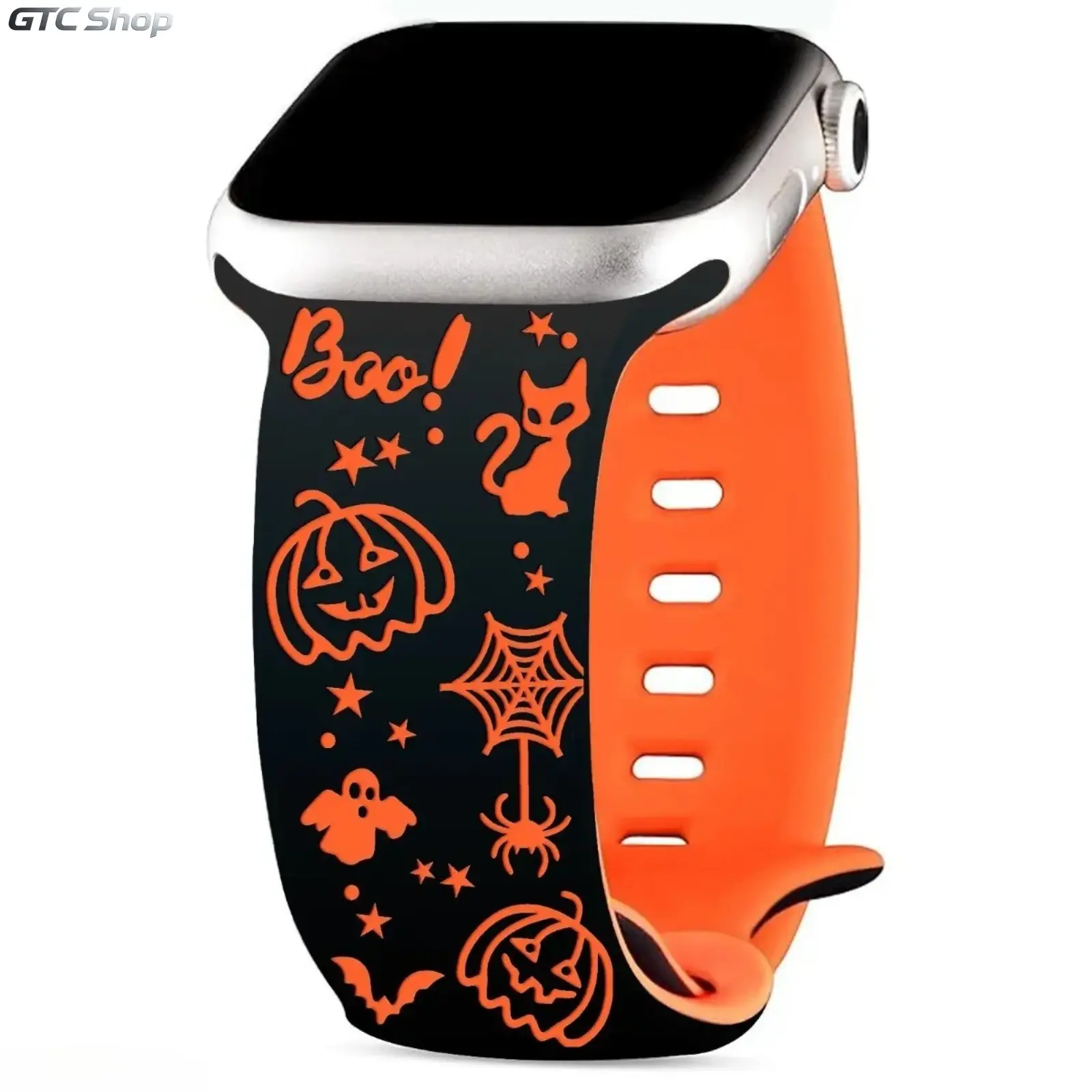 Halloween Ghost Engraved Silicone Band, Butterfly Buckle Wrist Strap, Unique Festival Accessory Compatible with Apple Watch 8 for Holiday Party And Daily Casual Matching (Strap Only)