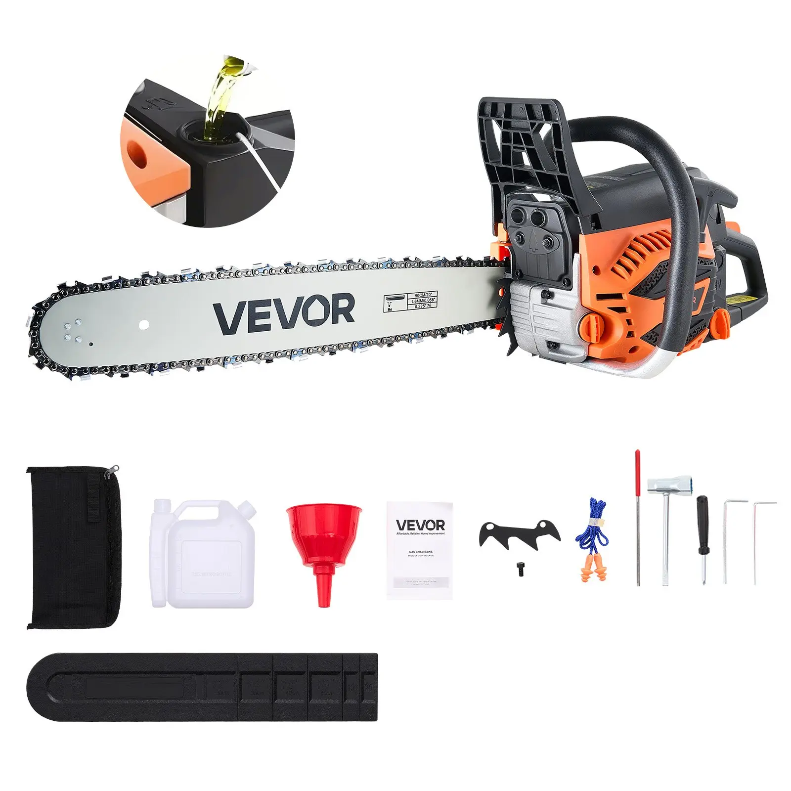 【DealsForYouDays】VEVOR 62 cc Gas Chainsaw, 20 inch Gas Powered Chainsaw, 3.8 HP Power Chain Saw with Non-Slip Handle, Gas-Powered Chainsaws with Dual Fuel Tanks, For Wood Cutting, Tree Trimming, and Land Clearing