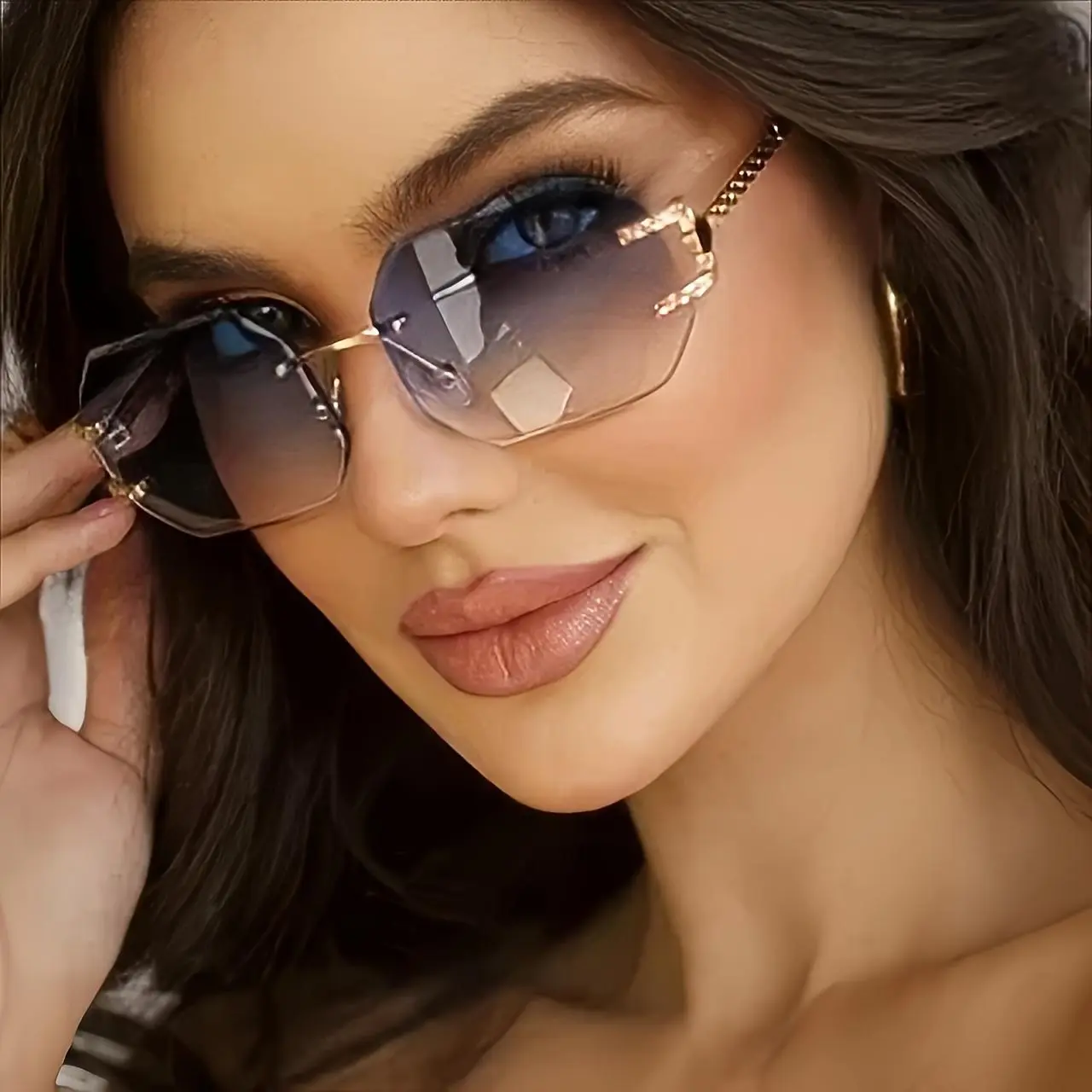 1 pair of Women's frameless decorative glasses, with a high-end and multi-faceted design, very suitable for Women's daily wear, holiday party decoration, fashionable glasses as gifts, exquisite glasses