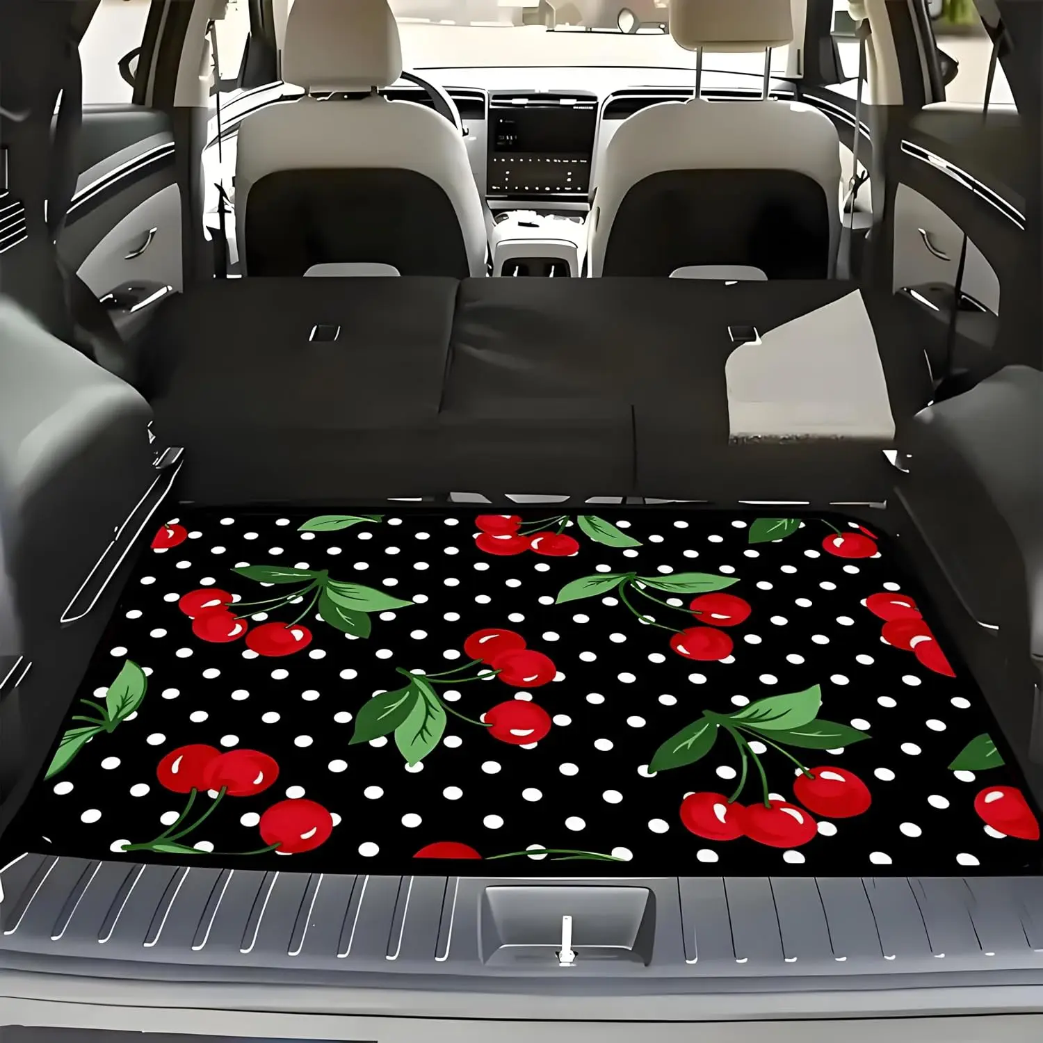 Universal Car Trunk Mat, All Weather Trunk Protection Cargo Liner, Stylish Vehicle Interior Accessories, Durable Cargo Mat Rear Trunk Line Suitable for Most Car (Cherry Polka Dot, 29" x 39")