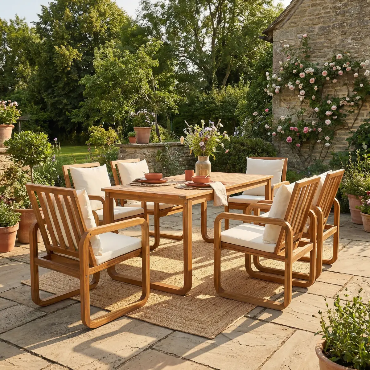 [Bellemave] 7-Piece Outdoor Dining Set, 1 Patio Table & 6 Armchair, Modern Outdoor Furniture Set with Removable Cushions for Patio, Backyard, Garden