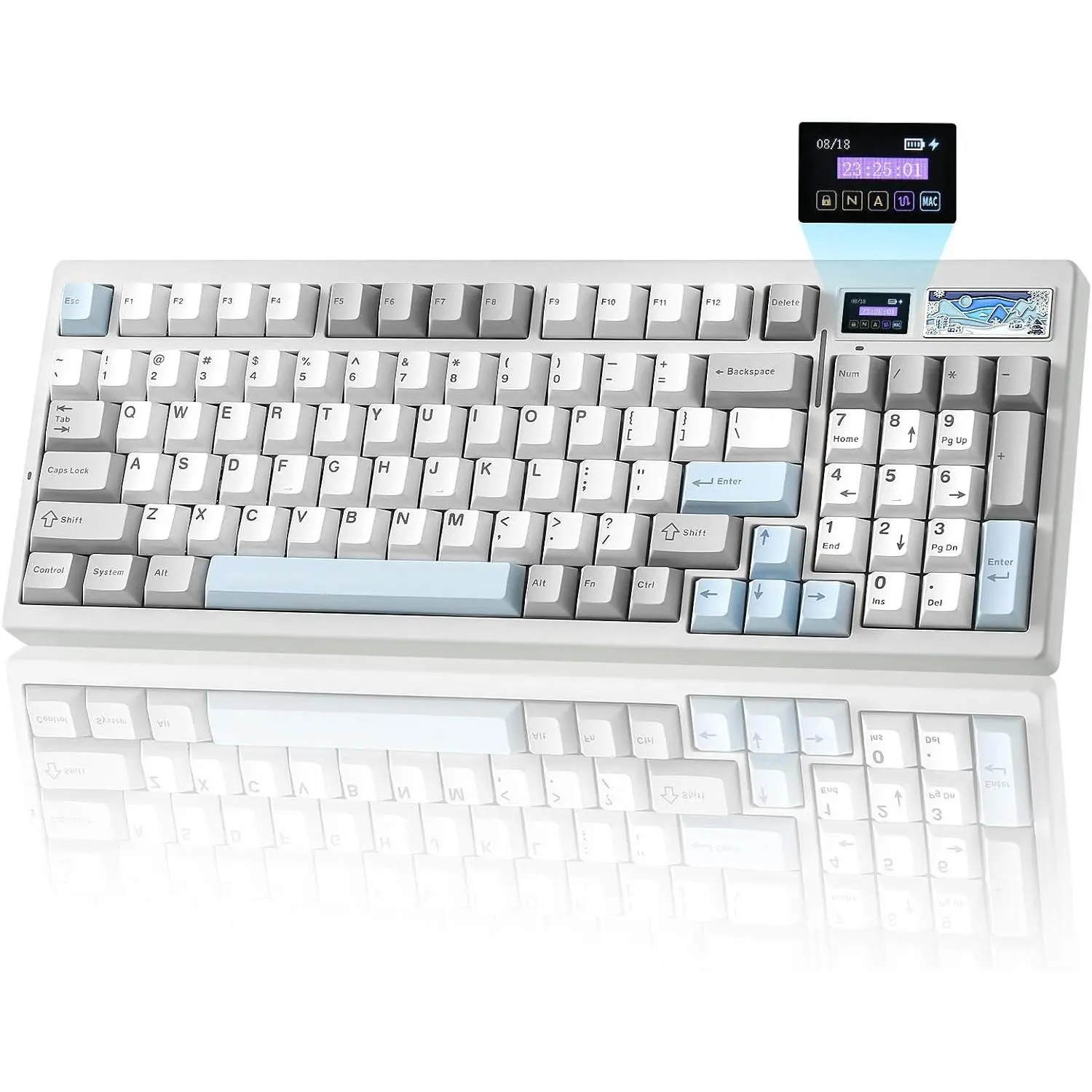 IF99  Mechanical Gaming Keyboard with  LCD Display, QMK/VIA Programmable BT/2.4G/USB-C Gasket Mounted Hot Swap RGB 96% Layout for /Win (White, Gateron Zero )