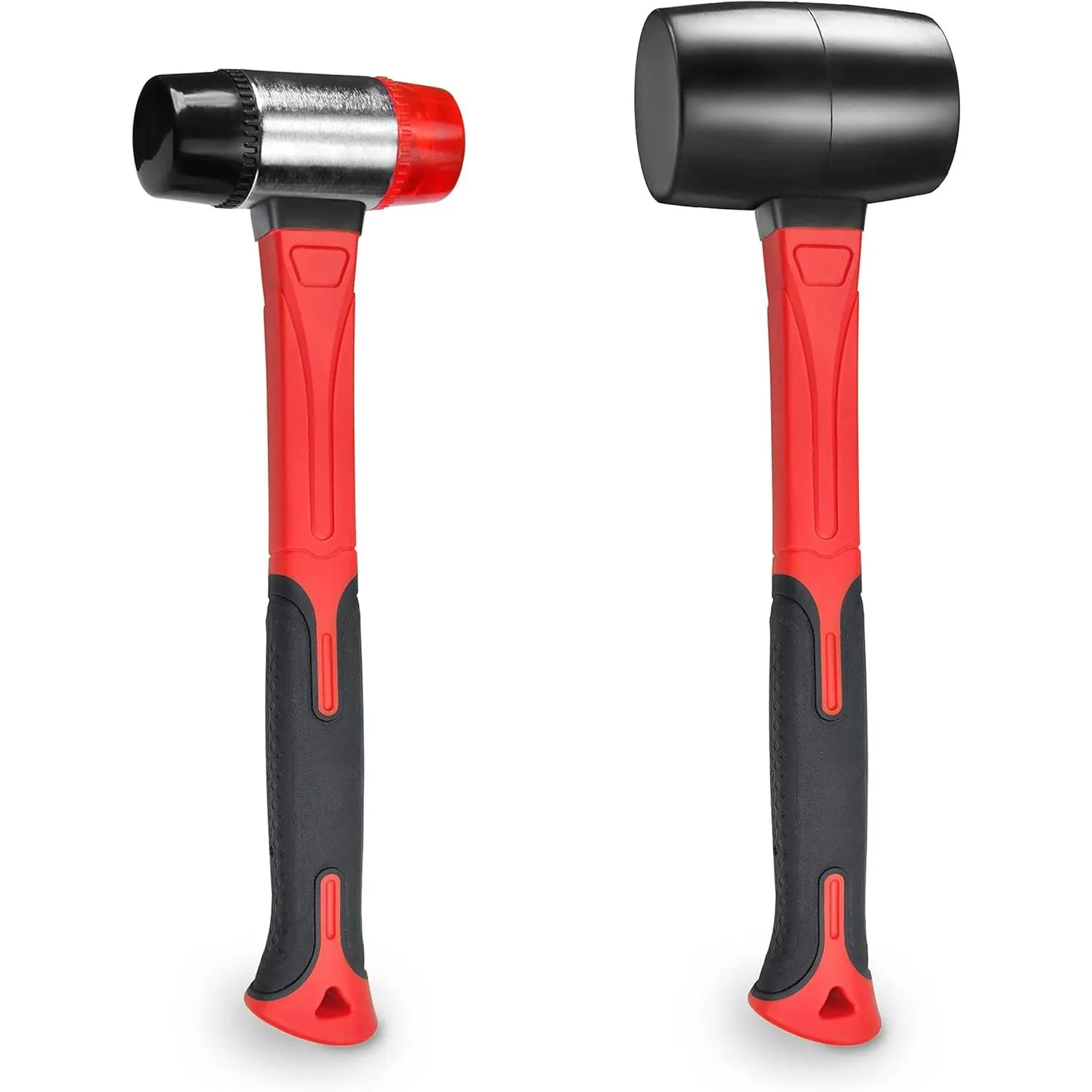 2Pcs Hammer Set, 16oz Rubber Mallet & 40mm Double-Faced Soft Mallet Fit for Construction and Home Renovation, Black