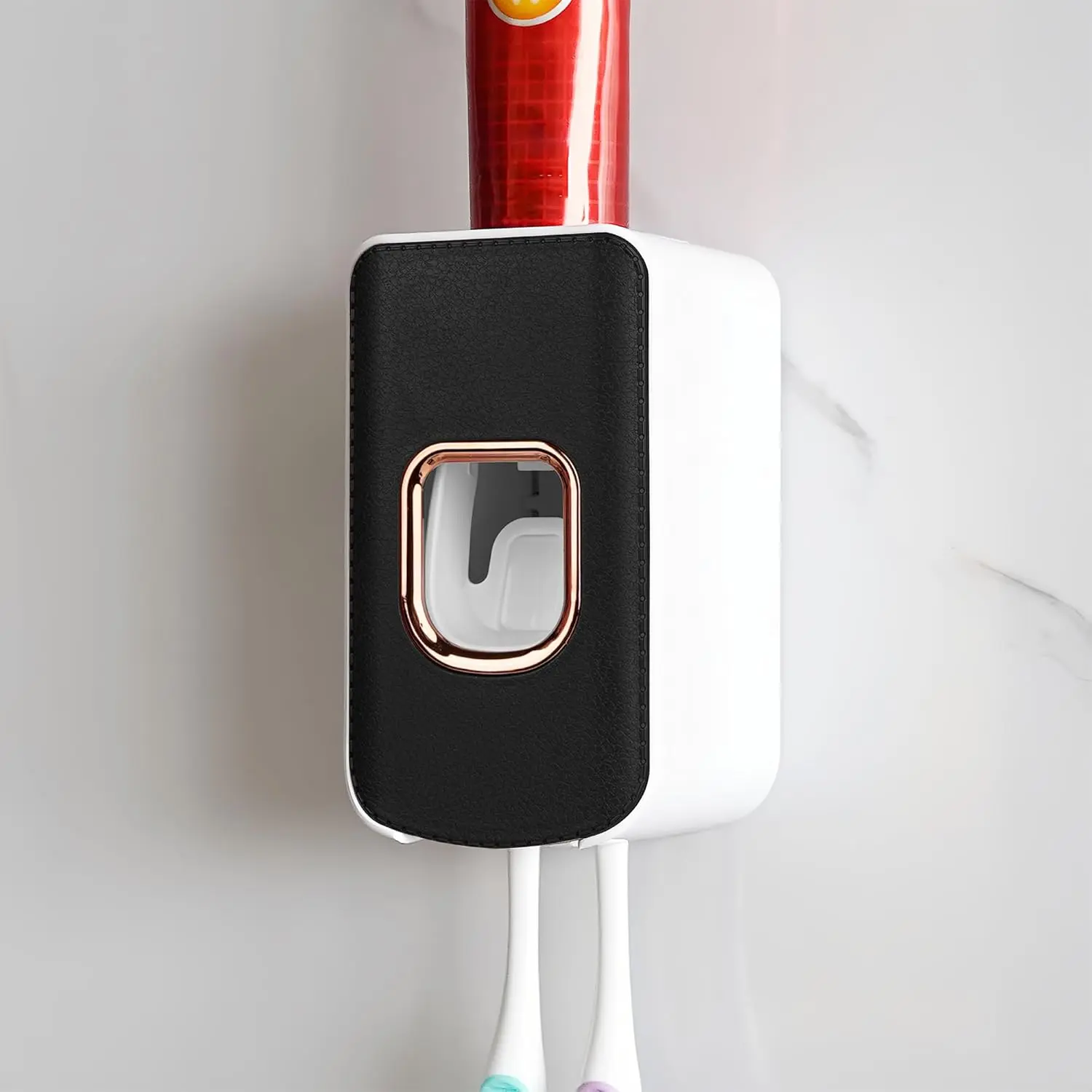 2 in 1 Tooth Brush Toothpaste Organizer for Shower,Plastic Toothbrush Holder and Toothpaste Dispenser Wall Mounted, Automatic Toothpaste Squeezer,