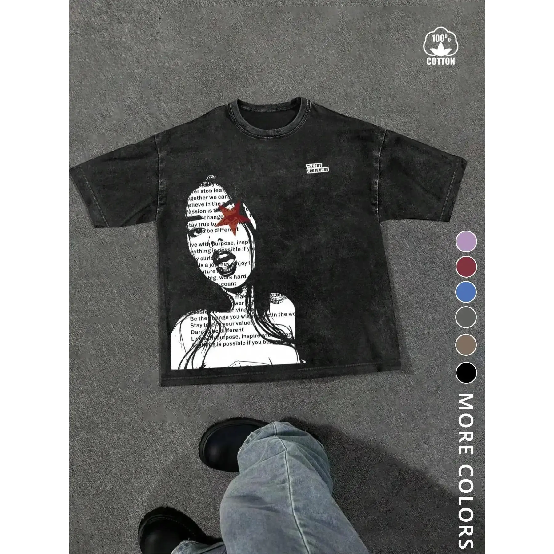 Unisex Classic Street Style Gothic Girl Graphic Print Cotton Fabric Round Neck T-Shirt, Streetwear, Y2K Fashion, Couple, Japanese Cultural Culture, Casual Daily Wear