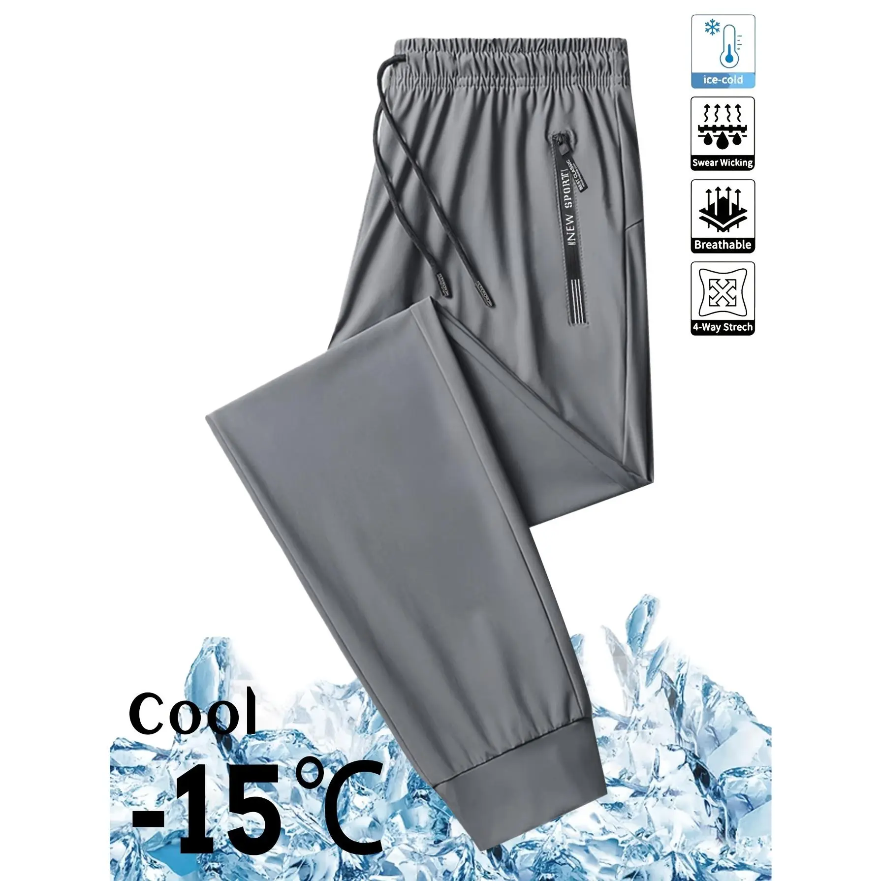 Unisex Plus Size Ice Silk Poly Joggers - Loose Fit, Drawstring Waist, Breathable, Cooling Effect for Outdoor Sport