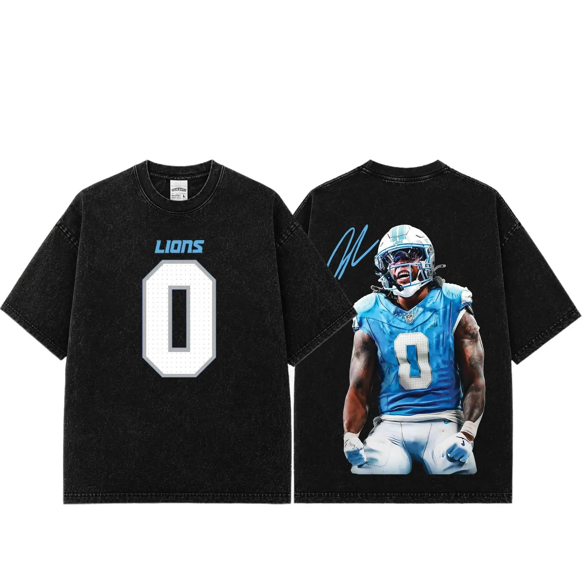 [Sale Up To 50%] Unisex One Pride Fit Jahmyr Gibbs # 0 Premium Acid Washed Cotton T-Shirt, Vintage Heavyweight Washed Graphic Tee, Detroit Football Game Day Shirt, Oversized Streetwear Apparel, Unisex Football Fan Gift, Premium Cotton Tee