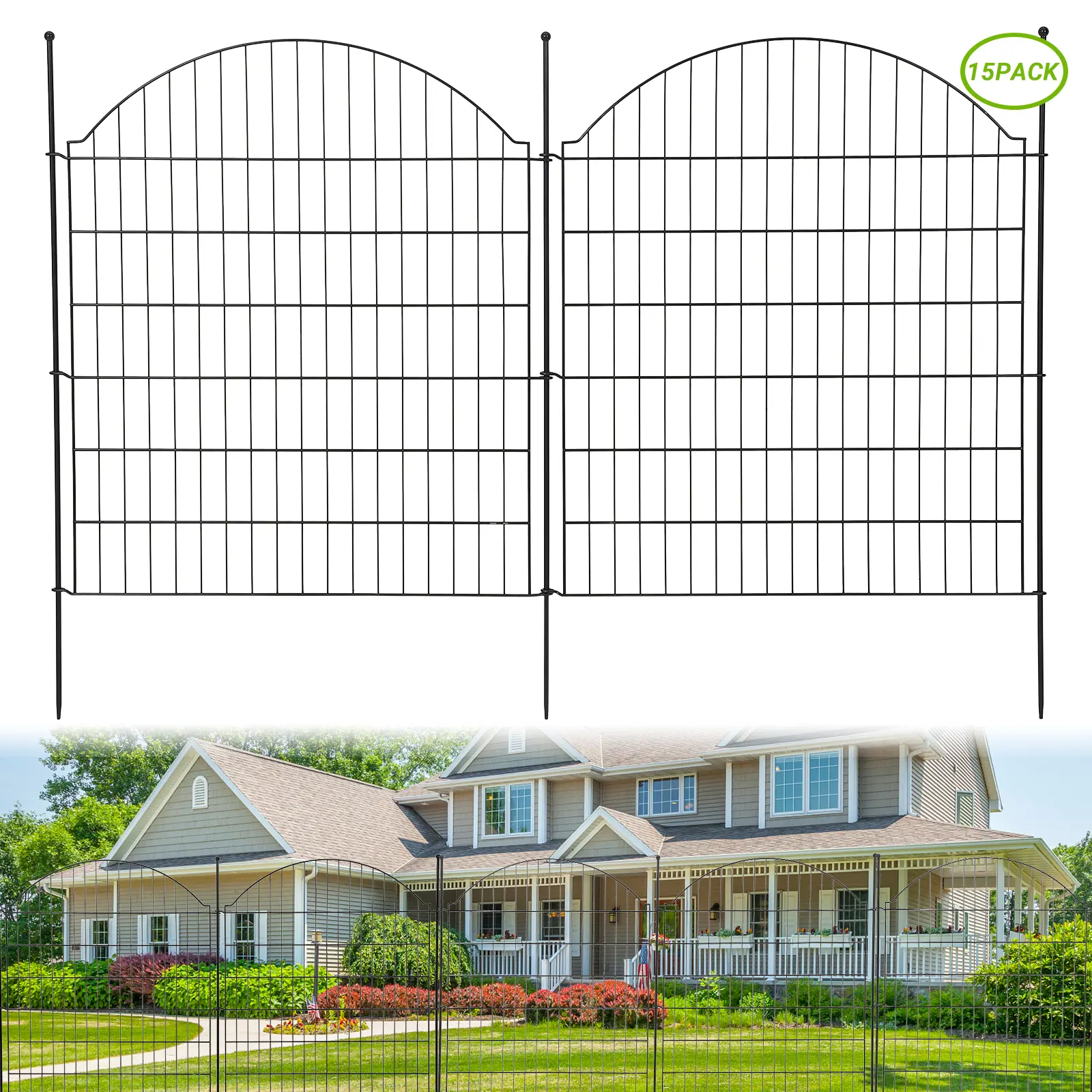 Heavy-Duty Metal Garden Fence Panels - Rustproof Carbon Steel Decorative Barrier with Gate - No-Dig Easy Install, Secure Animal Control, Outdoor Yard & Patio, Weather Resistant, Low Maintenance, Multiple Sizes