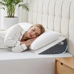 Twin Size Bed Wedge Pillow for Headboard, Mattress Gap Filler for 0-8" Gap, High-Density Foam with Grip Dots & Side Pockets, Headboard Wedge Pillow (White)