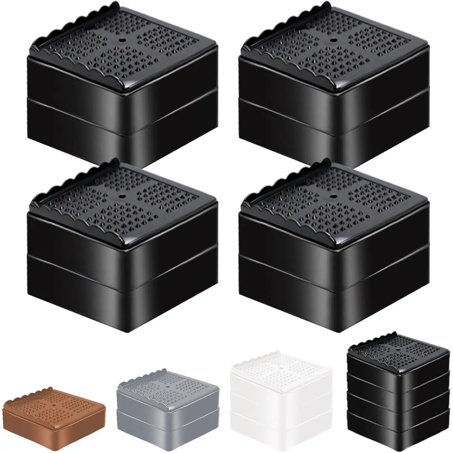 Functional Heavy Duty Adjustable Furniture Risers Blocks, 2-Inch 4-Pack Black, Lifts up to 4-Inch Height, Supports 4000lbs, for Bed, Couch, Refrigerator