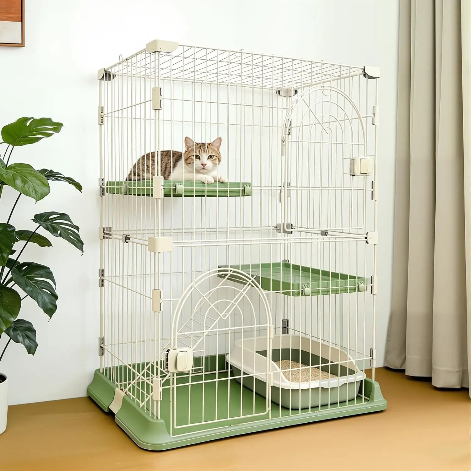 Cat Cage for Indoor Cats, DlY 2-Tier Catio & Cat Playpen with Escape-Proof Spacing, Sturdy Metal Cat Crate Kennel for Kittens, Ferrets & Small Animals