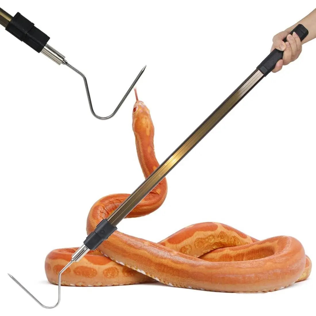 71.6" Retractable Snake Hook Reptile Catcher Stick Tongs Grabber Handling Tool for Rattlesnakes Python Copperhead Removal Catching
