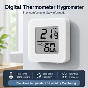 Mini Thermometer Hygrometer, Real-Time Temperature & Humidity Monitor, Comfort Indicator for Bedroom, Office & Living Room