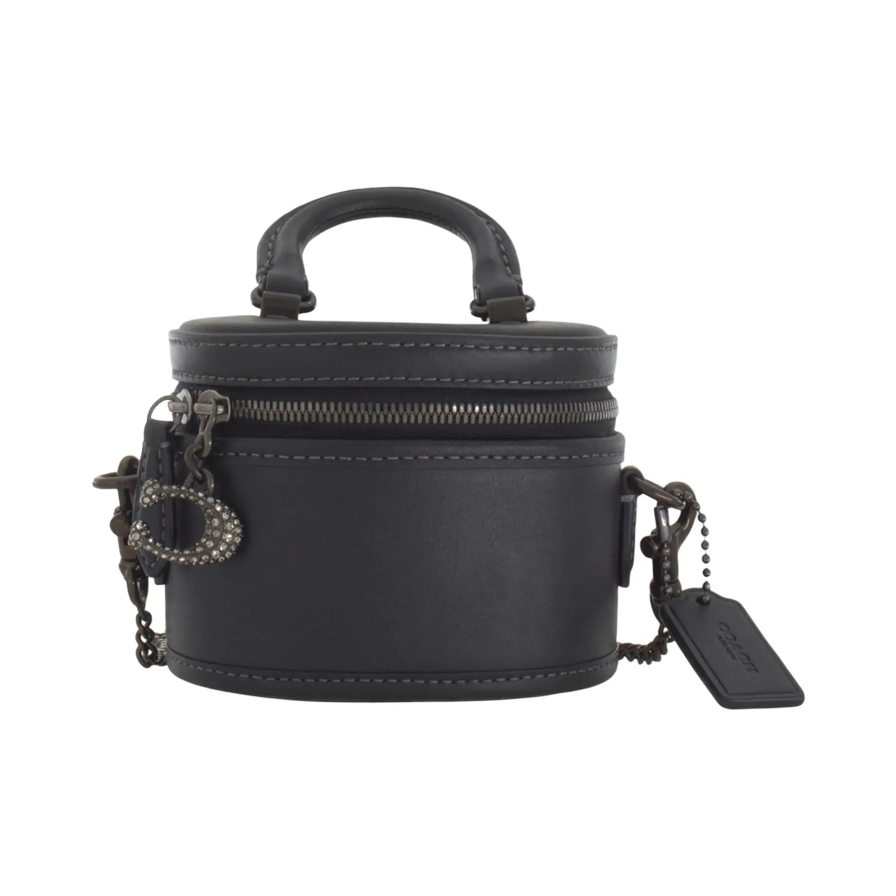 COACH Trail 12 Mini Black Leather Crossbody Bag with Detachable Chain Strap for Women