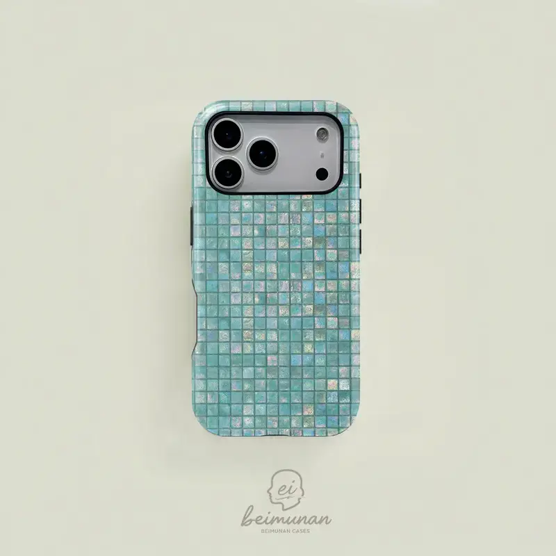 Turquoise Holographic Mosaic Smartphone Case - Durable 2-in-1 MagSafe Compatible Personalized Protective Accessory for iPhone 17/16/15/14/13/12/11 Pro Max/Plus/Pro, Simple Stylish Ideal Birthday Gift, Accessories