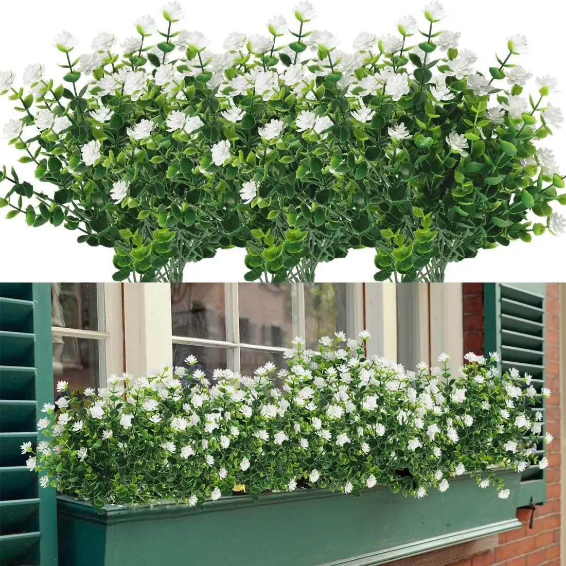 Artificial Eucalyptus Plants, Fake Boxwood Shrubs UV Resistant No Fade Faux Plastic Greenery for Wedding Bridal Bouquet Indoor Outdoor Home Garden Kitchen Office Table Vase, Faux Plant Decor, Farmhouse Home Decor, Boho Room Decor