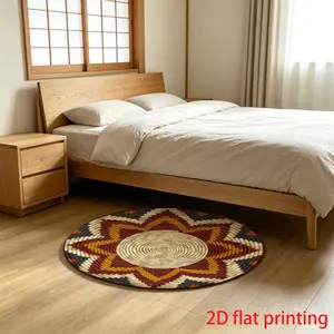 1 woven 2D circular pattern floor mat, Geometric Graphic Rug, Home Decorative Rug, suitable for bedroom, living room, balcony, hotel, entrance, kitchen, bathroom and other places, available in all seasons