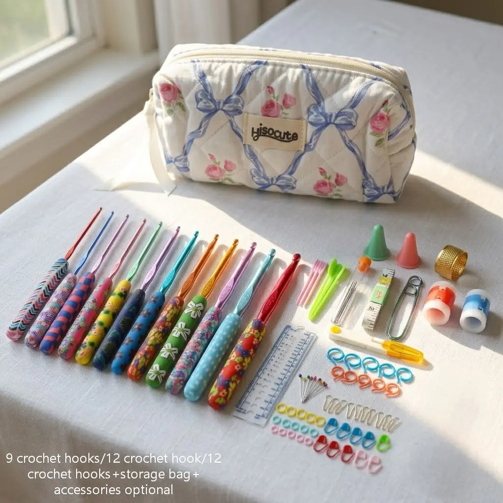 Crochet Hooks for Grandmother, Art Aluminum Soft Grip Needles, Knitting Hook for Yarn Craft, Premium Supplies with Storage Case, Crochet Tools