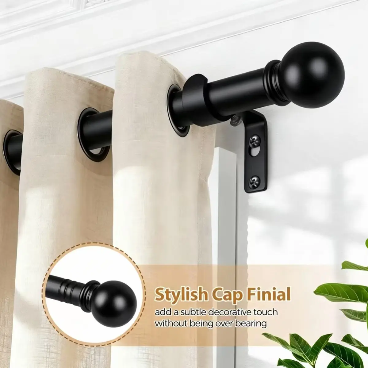 Curtain Rod Set for 24-156 Inches, 5/8 Inch Decorative Curtain Rod Kit, Single Window Connector with Brackets, Bathroom, Bedroom, Living Room, Outdoor Patio, Kitchen, Curtain Rods for Windows
