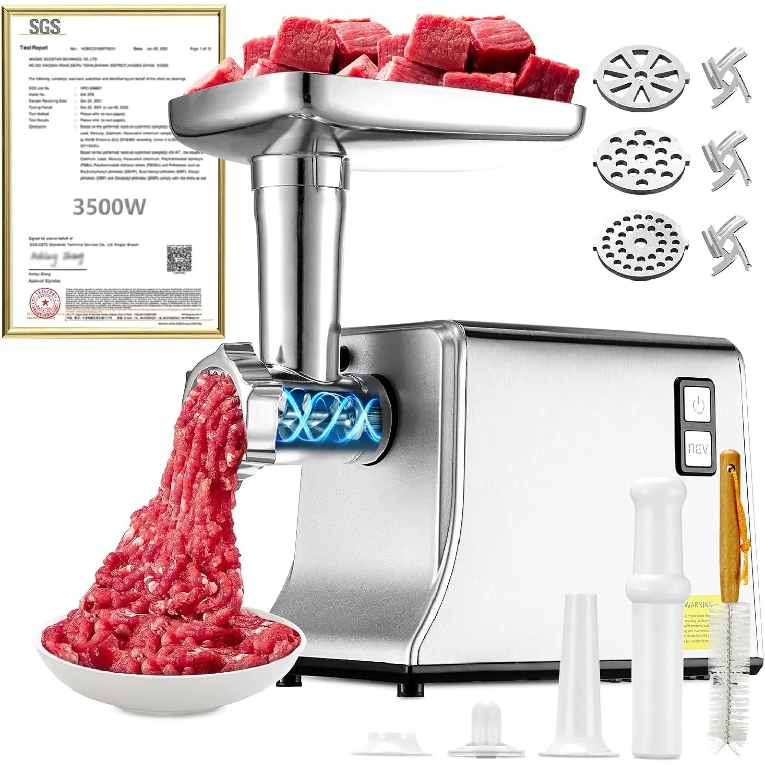 5.0 Upgrade Electric Meat ? 3500W Super ??SGS Certified SUS304  & Plate?3-Second  Meat Grinding,  For Meat Grinders For  Use ()