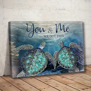 2D Flat, 1Pc Turquoise Sea Turtle Canvas Poster, Modern Ocean Theme, Framed and Edged Canvas, Suitable for Indoor/Outdoor Use, Turquoise Decor for Home Office, Bathroom, Living Room, Perfect for Room Decoration