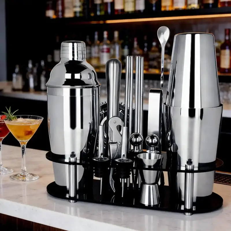 Professional Stainless Steel Bartender Kit, 17-Piece Cocktail Shaker Set for Women with 25oz and 600ml Shakers, Black Stand and Recipes, Bartending Kit, 17 Pieces, 17Pcs-750/600Ml, 750Ml, Home Bar Accessories, Bartending Shaker SetXX14CandyClash