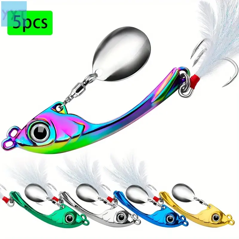 YYT1  5pcs Lure Rotating Reflective Vibration Fishing Bait, Topwater Lure, Fish Shaped Lure, Zinc Alloy Far Casting Swimbait, Spoon Lures, Artificial Fish Lures Anglers, Fishing Gear, Fishing Equipment
