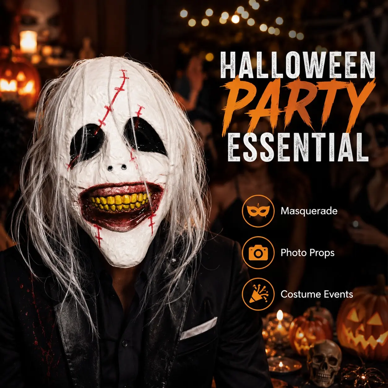 Long Hair Horror Halloween Clown Mask, Teeth Sewn Full Face Plastic Mask, Ghost House Costume Prop, Role Play, Party, Photo Booth