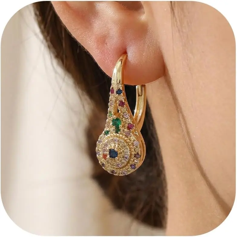 Baby Girls' Elegant Luxurious Turquoise Hoop Earrings, Geometric-Cut Western Boho Jewelry, Party Wear Exquisite Costume Accessories for Banquet Outfits